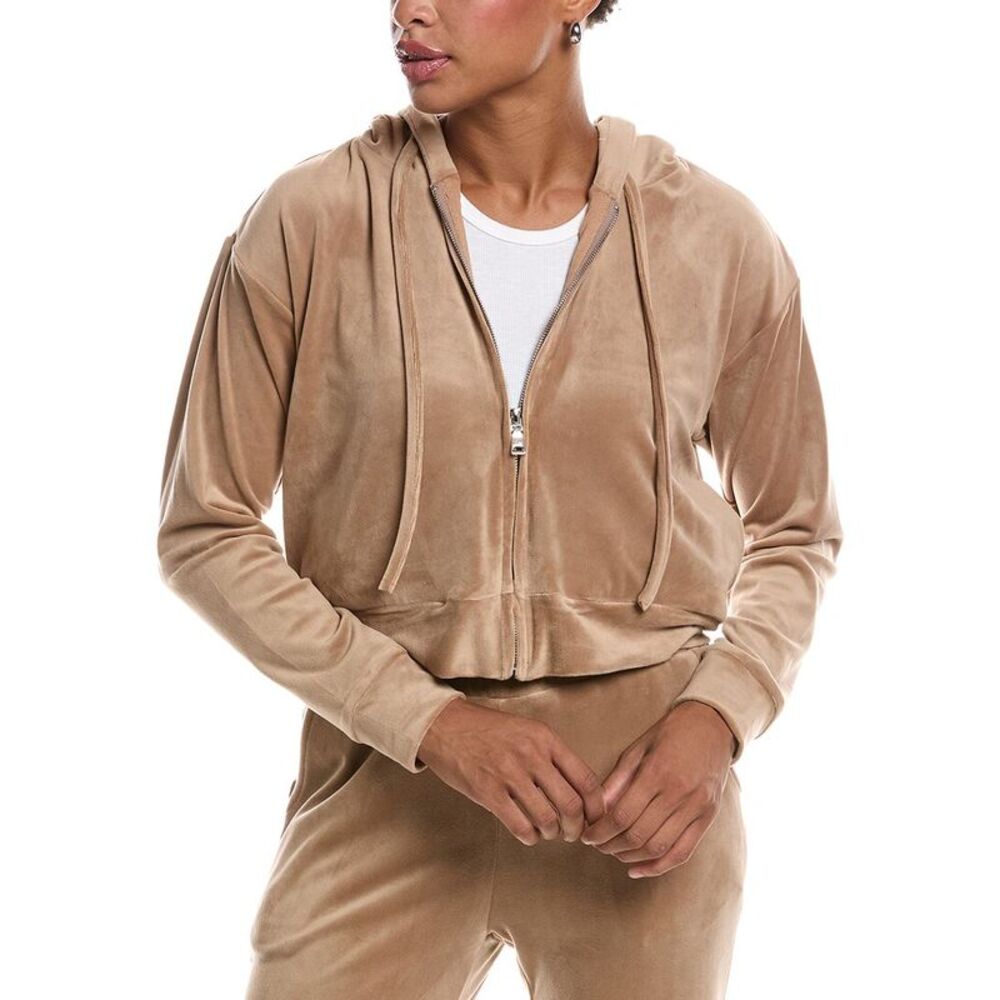 Knit Riot Womens  Classic Velour Zip Hoodie, Brown